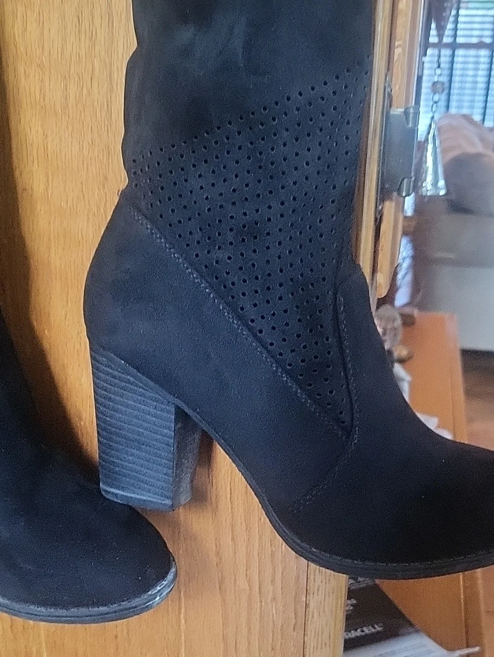 VENUS Black Suede-Look Over-the-Knee Lace-Back Boots